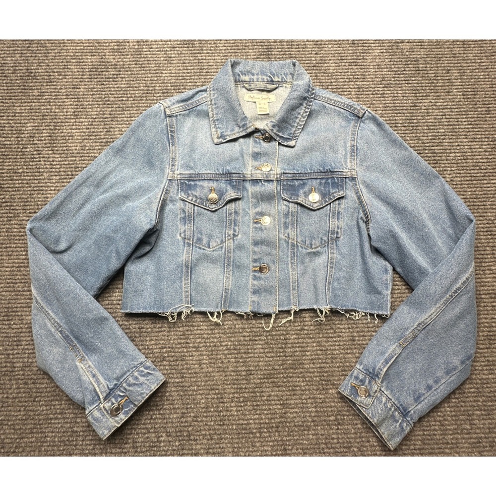 Streetwear Society Denim Jacket Womens Small Blue Cropped Raw Hem 59-335